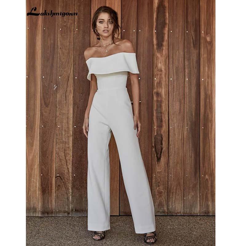 Simple Satin Wedding Dresses Jumpsuits Off The Shoulder - ROYCEBRIDAL OFFICIAL STORE