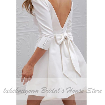 Simple Short Beach Wedding Dress with Sleeves - ROYCEBRIDAL OFFICIAL STORE