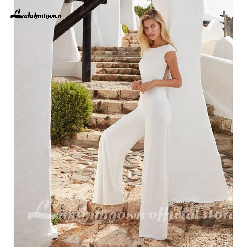 Simple Wedding Jumpsuit Simple Beach Lace Short Sleeve - ROYCEBRIDAL OFFICIAL STORE