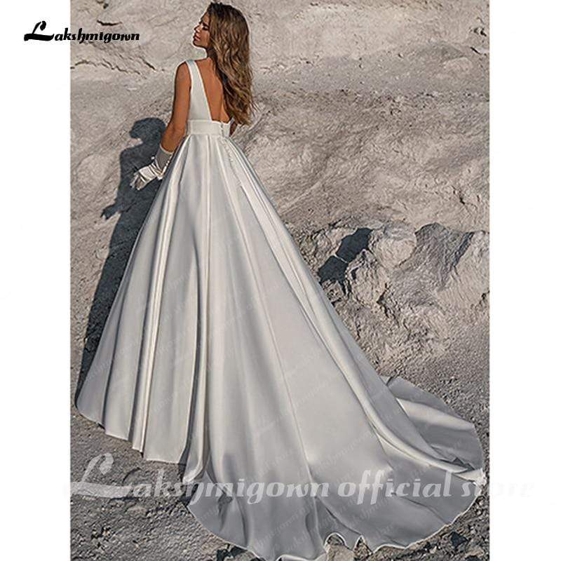 Simple White Satin Wedding Dress A Line - ROYCEBRIDAL OFFICIAL STORE