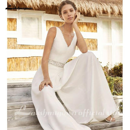 Simple Women Jumpsuits Wedding Dresses - ROYCEBRIDAL OFFICIAL STORE