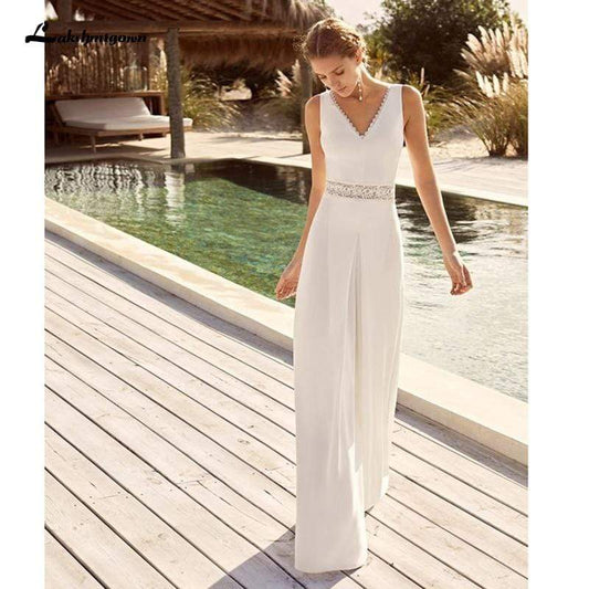 Simple Women Jumpsuits Wedding Dresses - ROYCEBRIDAL OFFICIAL STORE