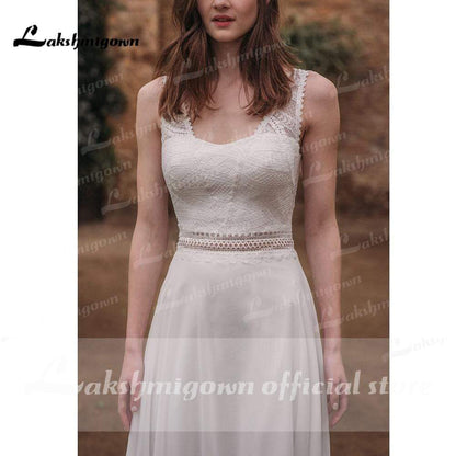 Sleeveless Open Back Lace Bocide Chiffon Wedding Dresses - ROYCEBRIDAL OFFICIAL STORE