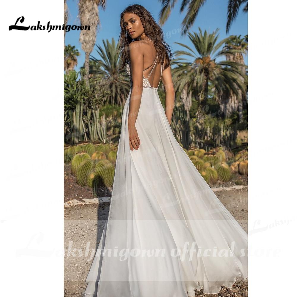 Spaghetti Straps Off The Shoulder Lace Backless V Neck Wedding Dress - ROYCEBRIDAL OFFICIAL STORE