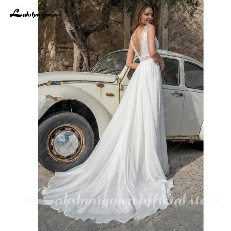 Split Lace Bridal Dress Summer Wedding Dresses Sexy Lace V neck A Line - ROYCEBRIDAL OFFICIAL STORE