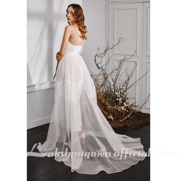 Strapless Jumpsuits Wedding Dresses With Detachable Train - ROYCEBRIDAL OFFICIAL STORE