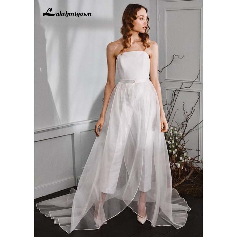 Strapless Jumpsuits Wedding Dresses With Detachable Train - ROYCEBRIDAL OFFICIAL STORE