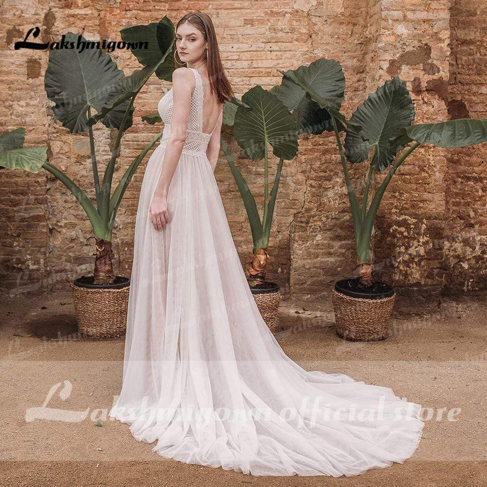 Summer Lace Bohemian Wedding Dresses V Neck Boho Lace - ROYCEBRIDAL OFFICIAL STORE