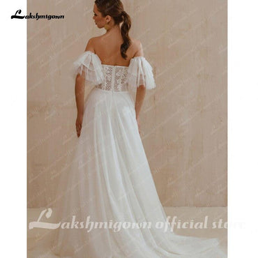 Sweetheart Neck Wedding Dress with short sleeves - ROYCEBRIDAL OFFICIAL STORE