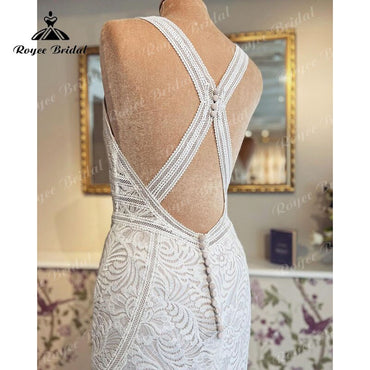 trajes de novias largos Mermaid/Trumpet Wedding Dress V Neck Tank Open Back Lace Sleeveless vestido de boda corte sirena