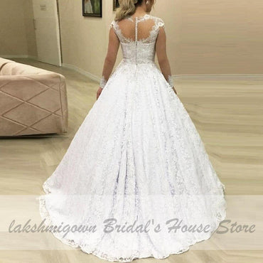 Transparent Long Sleeves Wedding Gowns with Beaded - ROYCEBRIDAL OFFICIAL STORE