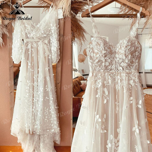 trouwjurk Spaghetti Straps Lace Appliques A Line Boho Wedding Dress with Jacket Vestidos De Novia 2025 Wedding Gown Beach Custom