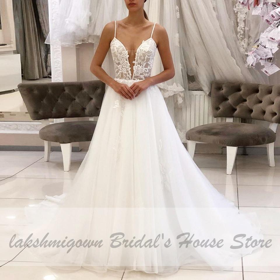 Tulle Beach Wedding Dress Spaghetti Straps Sexy - ROYCEBRIDAL OFFICIAL STORE