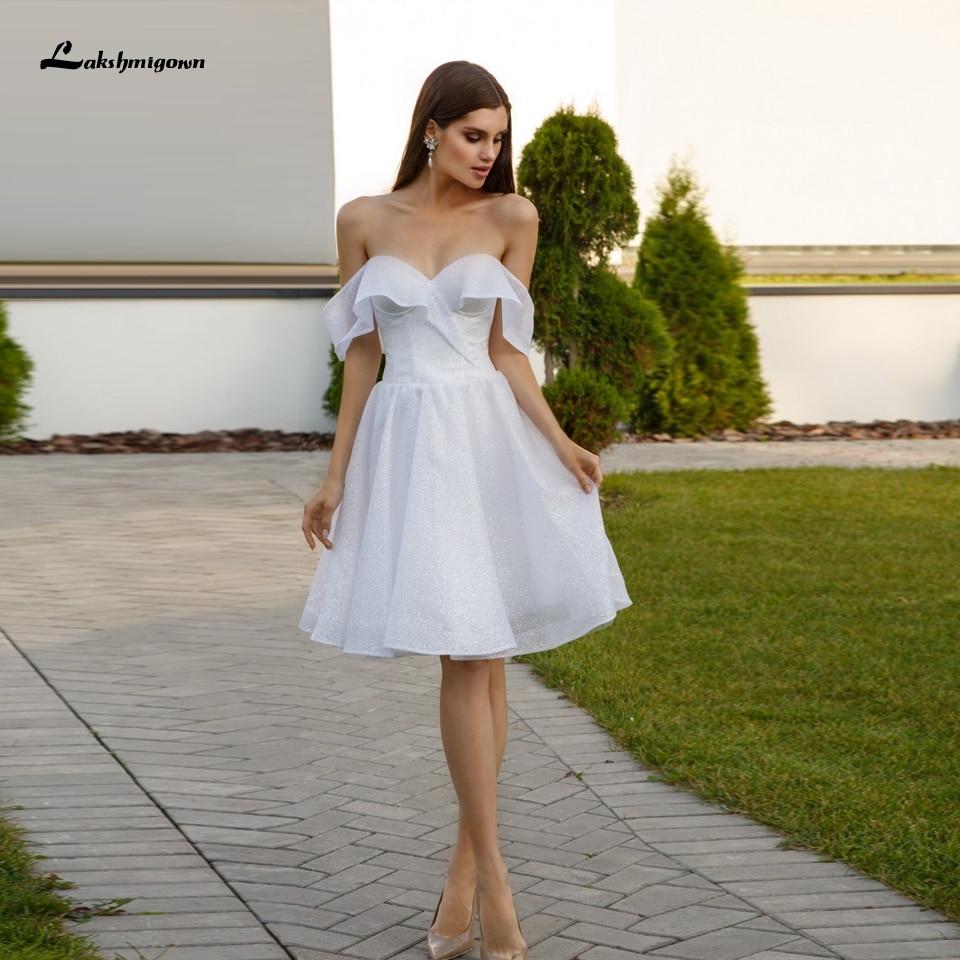 Tulle Short Wedding Dress Off the Shoulder Sexy White - ROYCEBRIDAL OFFICIAL STORE