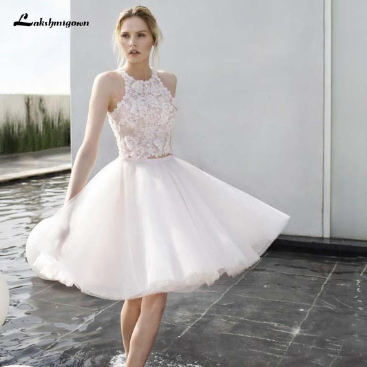 Tulle Short Wedding Dresses Sleeveless - ROYCEBRIDAL OFFICIAL STORE