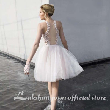 Tulle Short Wedding Dresses Sleeveless - ROYCEBRIDAL OFFICIAL STORE