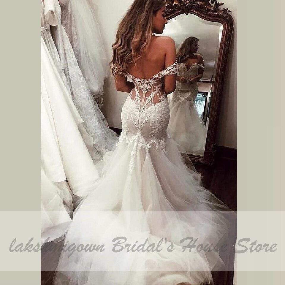 Tulle with Illusion Lace Bodice Sexy Mermaid Wedding Dresses - ROYCEBRIDAL OFFICIAL STORE