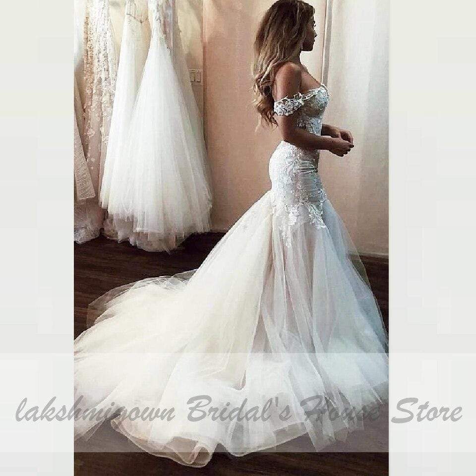 Tulle with Illusion Lace Bodice Sexy Mermaid Wedding Dresses - ROYCEBRIDAL OFFICIAL STORE