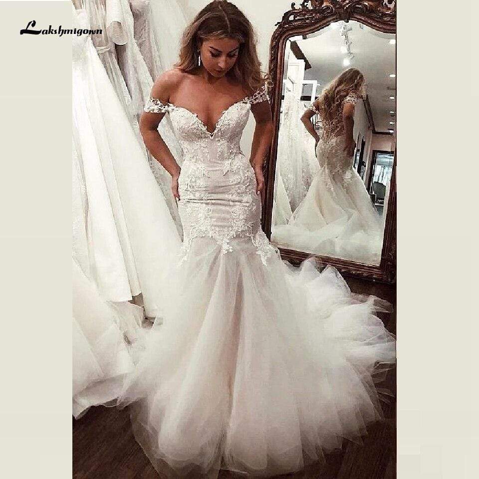 Tulle with Illusion Lace Bodice Sexy Mermaid Wedding Dresses - ROYCEBRIDAL OFFICIAL STORE