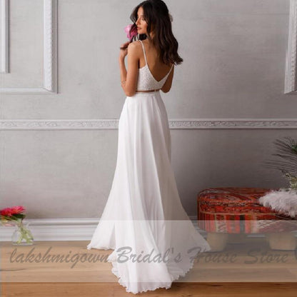 Two Piece Wedding Dress Lace Beach Off the Shoulder - ROYCEBRIDAL OFFICIAL STORE