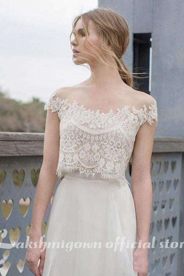 Two Piece  Wedding Dresses Lace Appliques Bodice - ROYCEBRIDAL OFFICIAL STORE