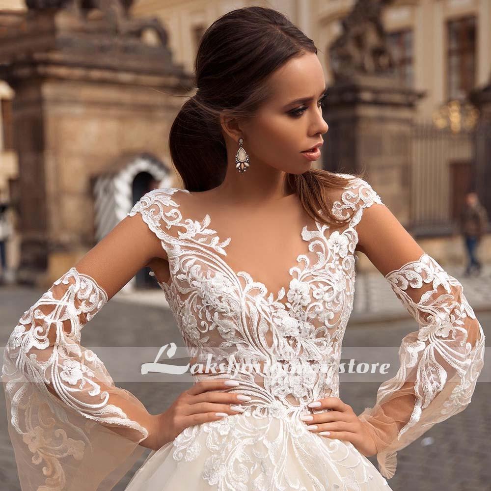 V-Neck A Line Lace Wedding Dresses Applique Beading - ROYCEBRIDAL OFFICIAL STORE