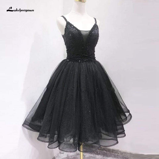 Vintage Black Short Birdal Beaded Sexy Ball Gown Wedding Dress - ROYCEBRIDAL OFFICIAL STORE