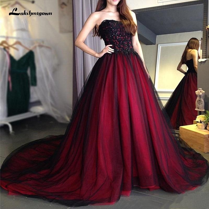 wedding dress black and red Sweetheart Beading Lace Up - ROYCEBRIDAL OFFICIAL STORE