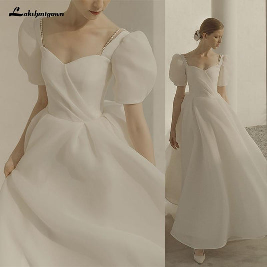 Wedding Dress Puffy Short Sleeve Bride Dress Beach Princess - ROYCEBRIDAL OFFICIAL STORE