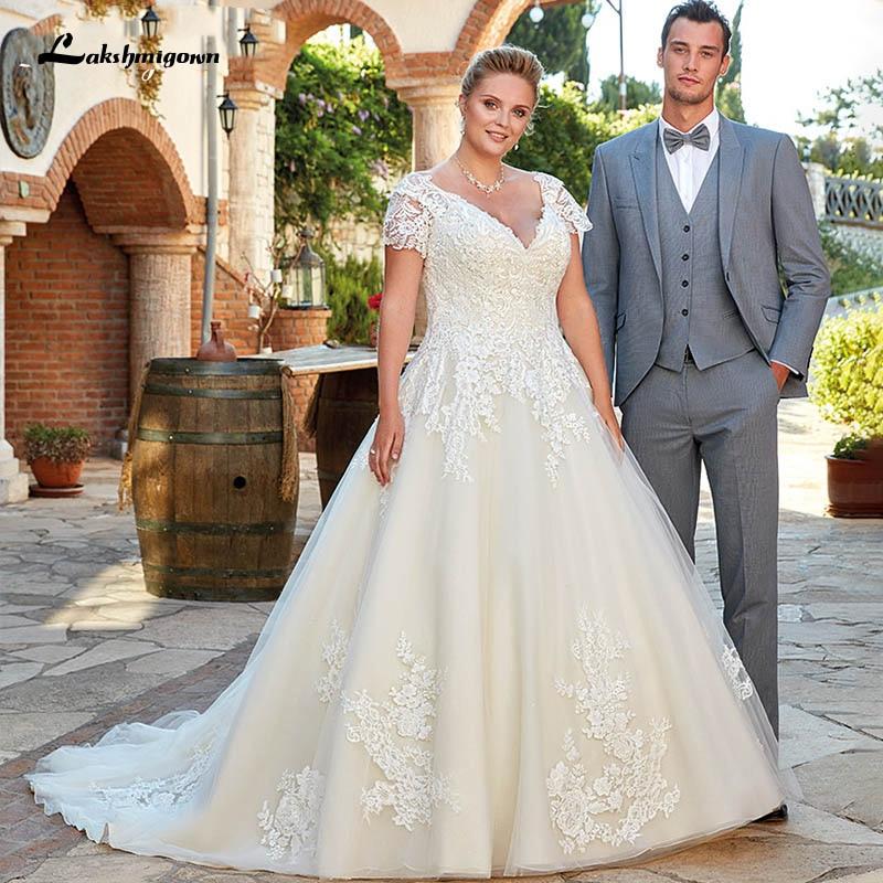 Wedding Dress With Short Sleeve Sexy V-neck Lace - ROYCEBRIDAL OFFICIAL STORE