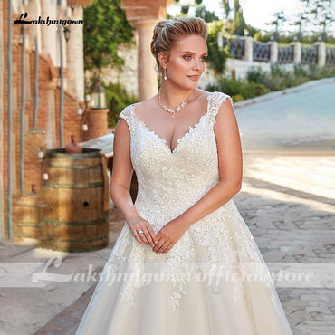 Wedding Dress With Short Sleeve Sexy V-neck Lace - ROYCEBRIDAL OFFICIAL STORE