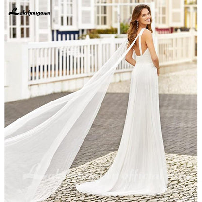 Wedding Dresses 2021 A-Line Sexy V-Neck Appliques - ROYCEBRIDAL OFFICIAL STORE