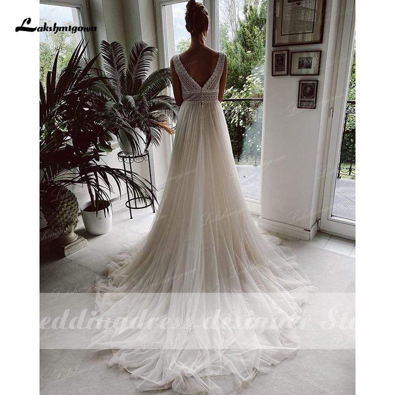 Wedding Dresses 2021 V Neck Beach Lace Bridal Elegant - ROYCEBRIDAL OFFICIAL STORE