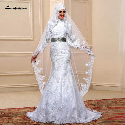 Wedding Gowns Mermaid Elegant Lace Long Sleeve Muslim Bridal Dresses - ROYCEBRIDAL OFFICIAL STORE