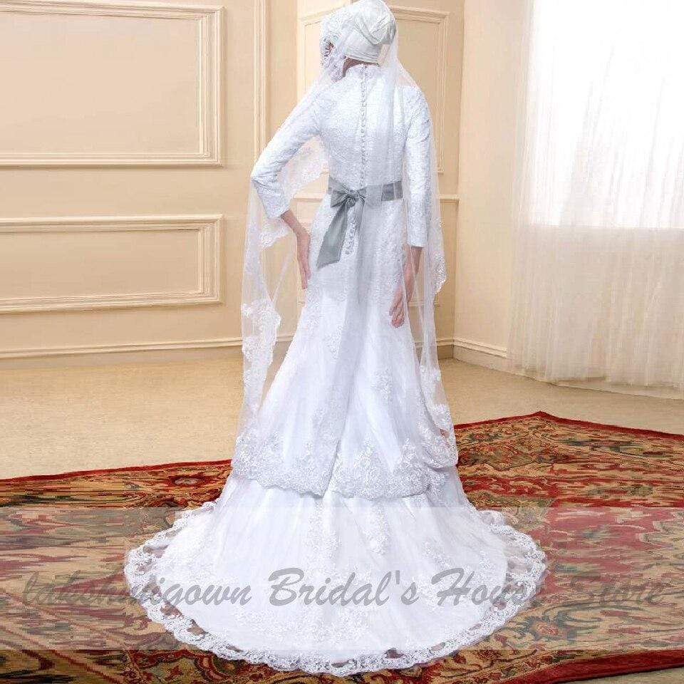 Wedding Gowns Mermaid Elegant Lace Long Sleeve Muslim Bridal Dresses - ROYCEBRIDAL OFFICIAL STORE