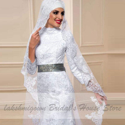 Wedding Gowns Mermaid Elegant Lace Long Sleeve Muslim Bridal Dresses - ROYCEBRIDAL OFFICIAL STORE