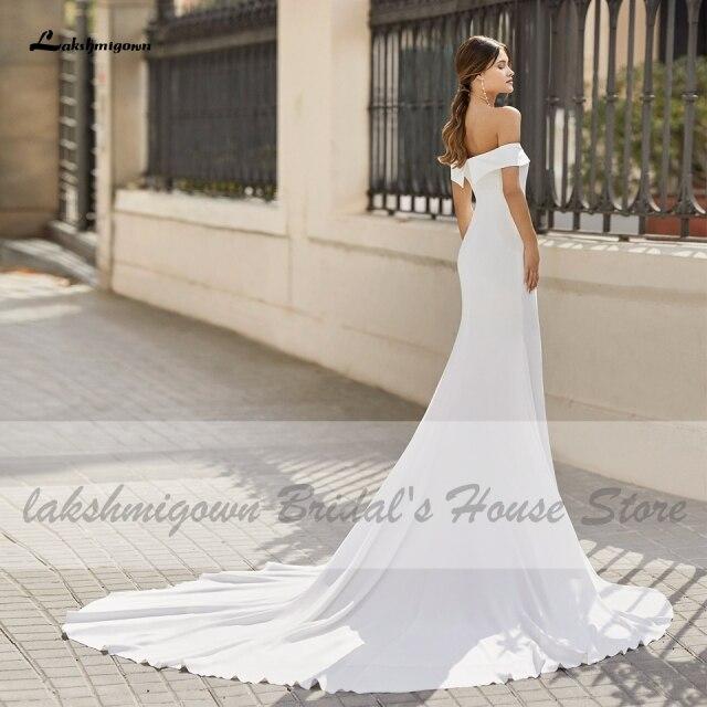 White Satin Mermaid Wedding Dress Off the Shoulder - ROYCEBRIDAL OFFICIAL STORE