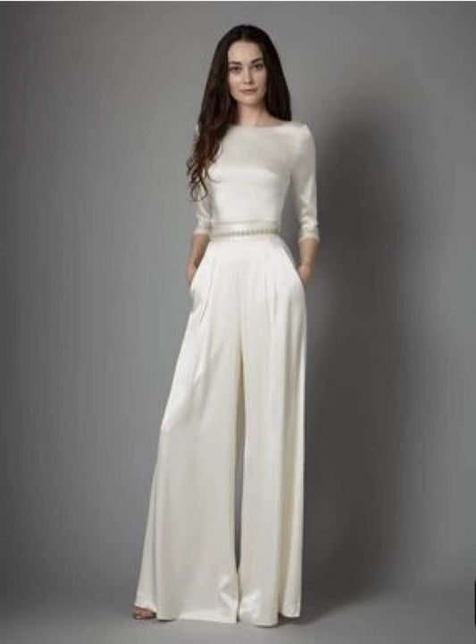 White jumpsuit Wedding pants Women Pants women - ROYCEBRIDAL OFFICIAL STORE