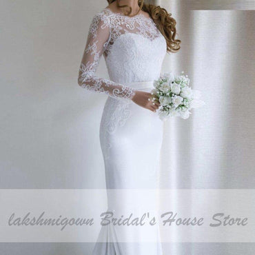 White Mermaid Dress Vintage Lace Long Sleeve Wedding Dress - ROYCEBRIDAL OFFICIAL STORE