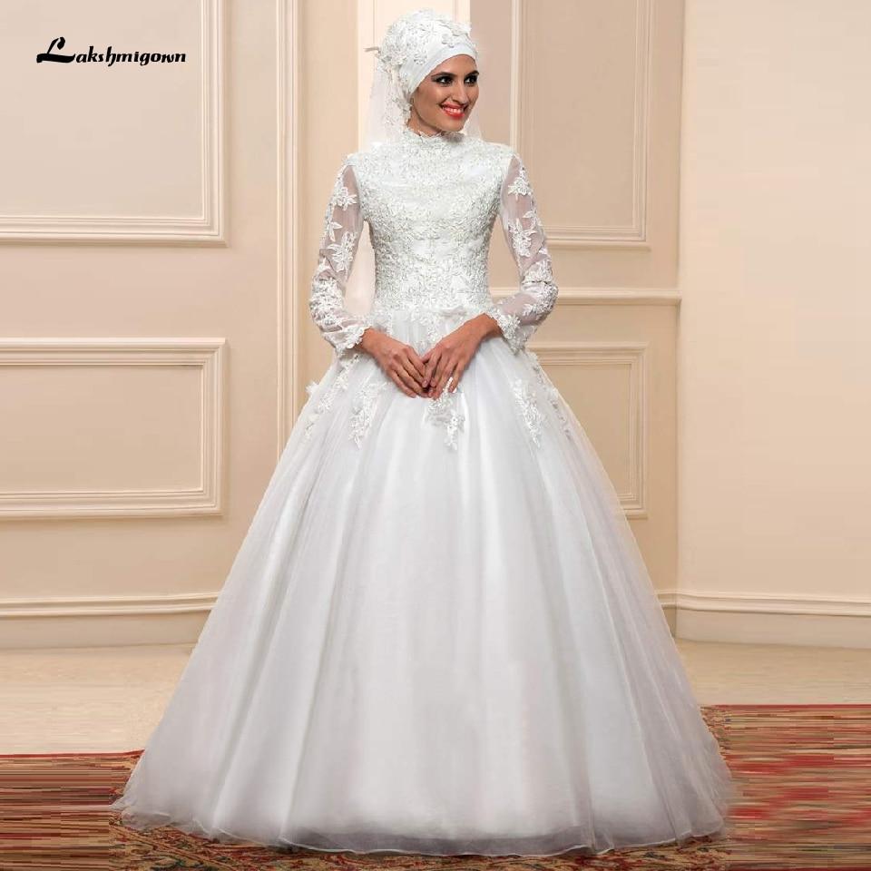 White Muslim Wedding Dress with Long Sleeves - ROYCEBRIDAL OFFICIAL STORE