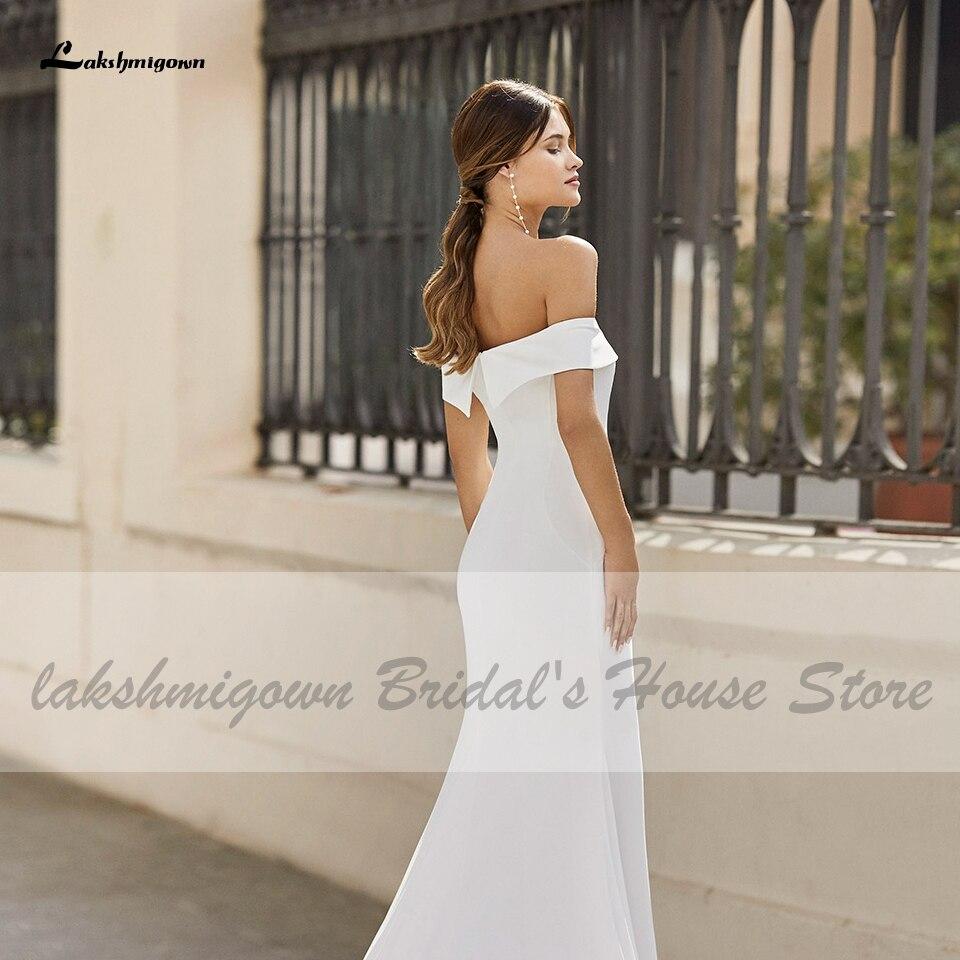 White Satin Mermaid Wedding Dress Off the Shoulder - ROYCEBRIDAL OFFICIAL STORE