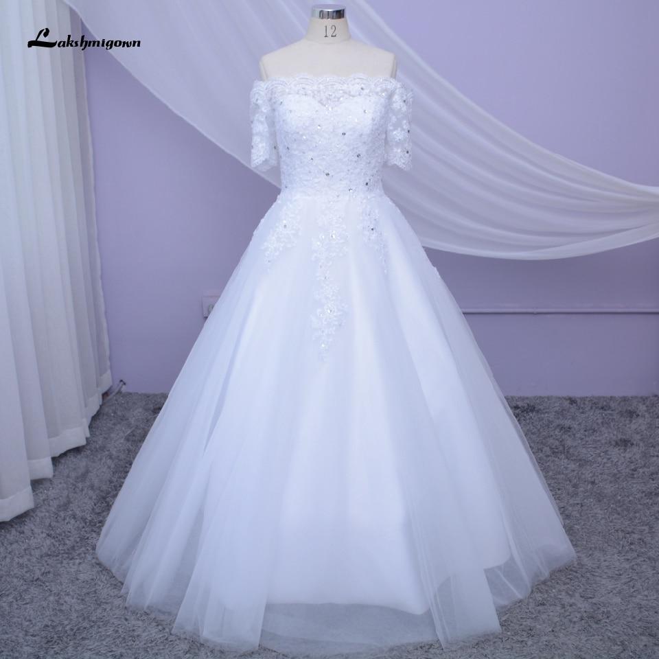 White Wedding Dress Plus Size Lace Appliques - ROYCEBRIDAL OFFICIAL STORE