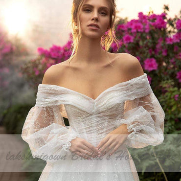 Women Vintage Lace Wedding Gowns with Detachable Puff Sleeves - ROYCEBRIDAL OFFICIAL STORE